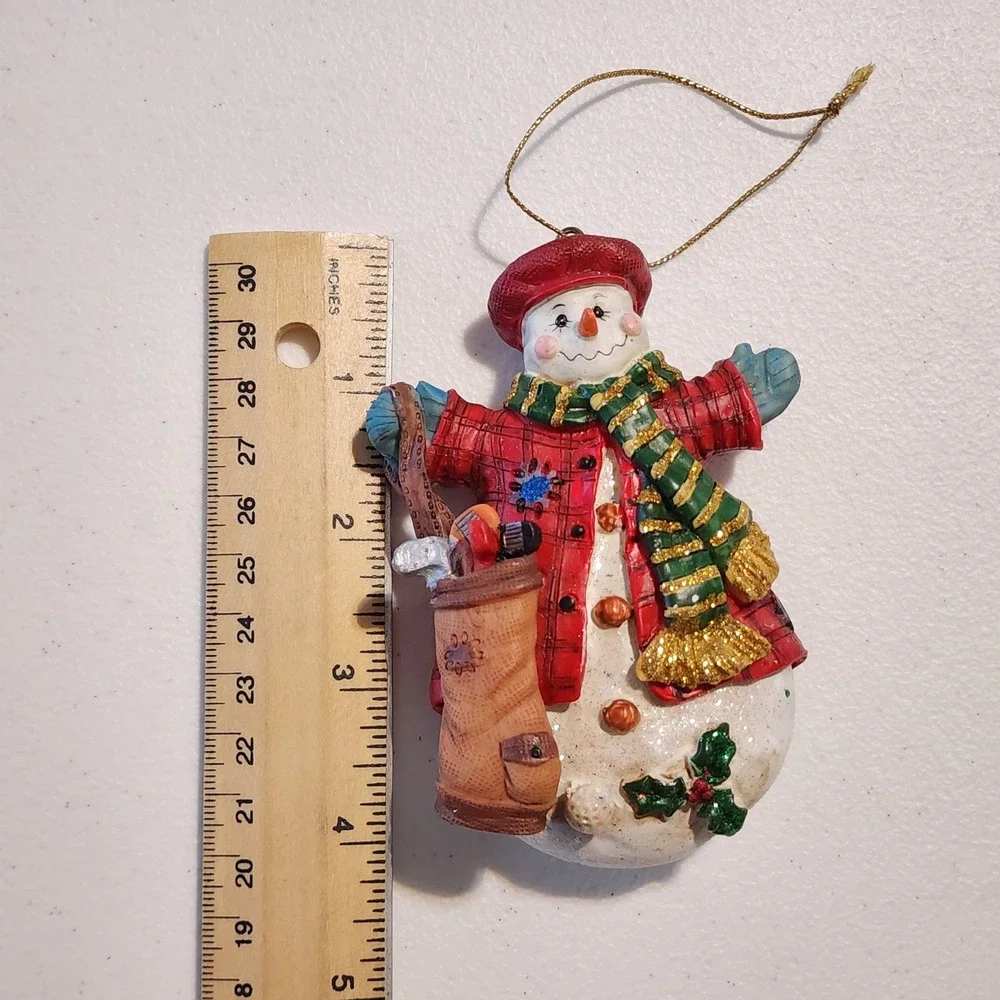 Snowman Golf Christmas Ornament Plaid Coat Holiday Decor Cute Cottagecore‎